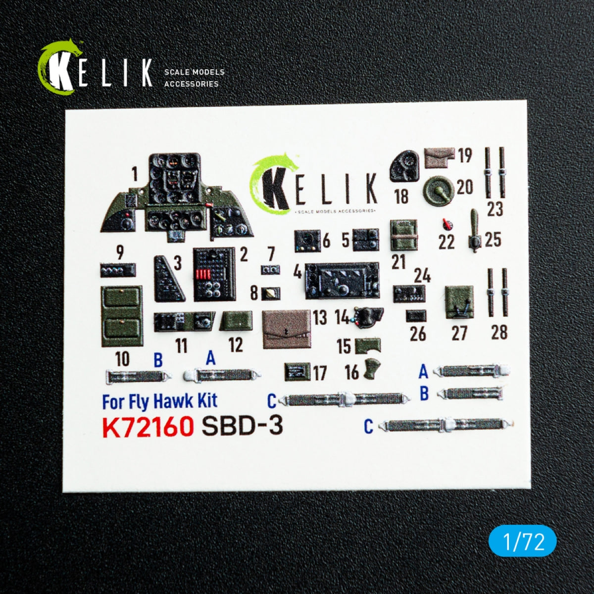 Kelik K72160 SBD-3 Dauntless - interior 3D decals for FlyHawk kit 1/72