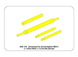 Armement Aber A48114 pour chasseur soviétique MIG-3 : 2 mitrailleuses 7,62 ShKAS ; 1 mitrailleuse UBS de 12,7 mm ; tube de Pitot (1/48) – imagen 10