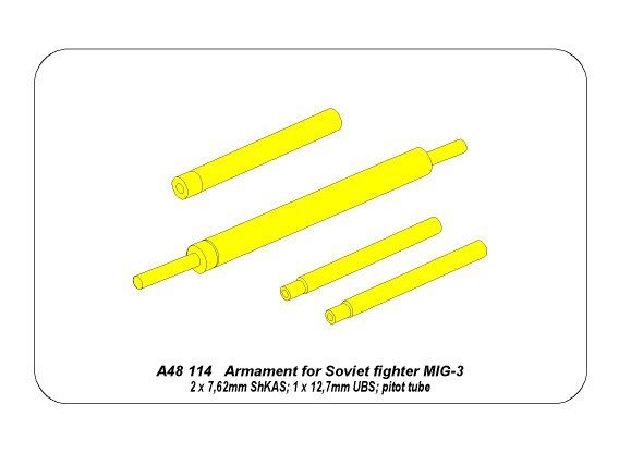 Armement Aber A48114 pour chasseur soviétique MIG-3 : 2 mitrailleuses 7,62 ShKAS ; 1 mitrailleuse UBS de 12,7 mm ; tube de Pitot (1/48) – imagen 10