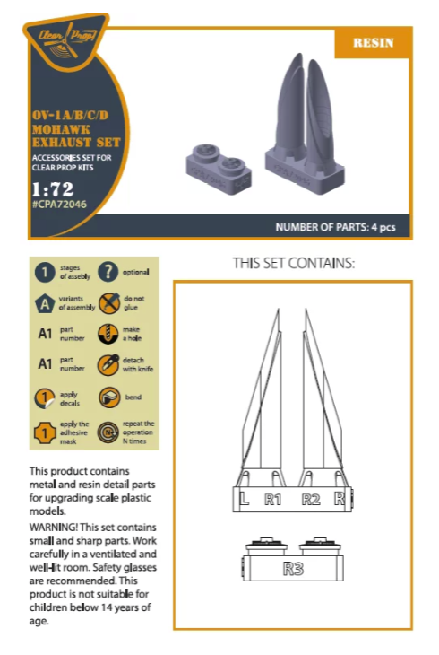 Clear Prop! CPA72046 OV-1 A/B/C/D Kit d&amp;#39;échappement Mohawk pour maquette CP 1/72 – immagine 2