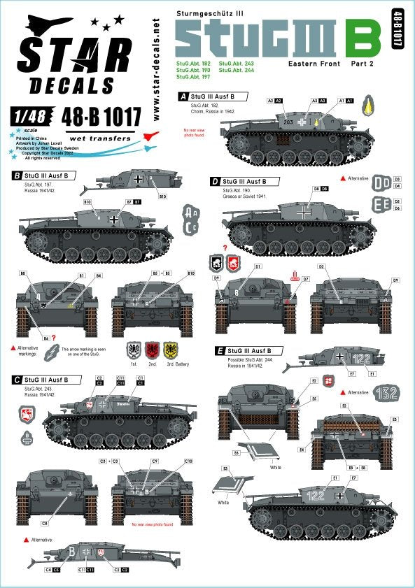 Star Decals 48-B1017 StuG III B 1941-42 # 2. Sturmgeschutz III Ausf B. Front de l'Est 1/48