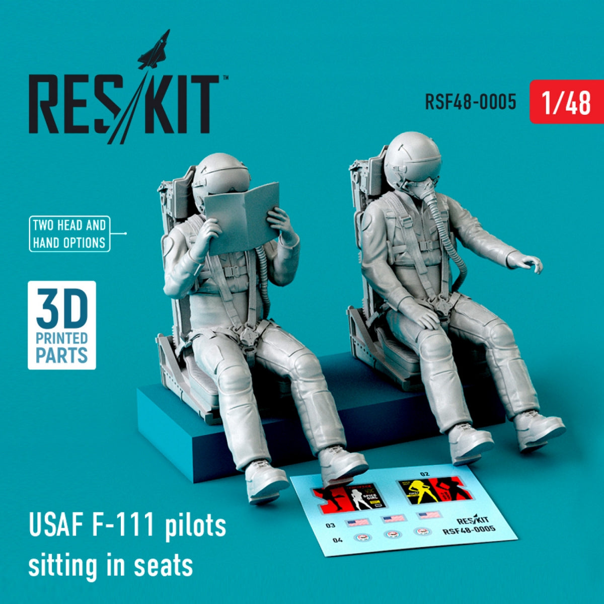 RESKIT RSF48-0005 PILOTES DE F-111 DE L'USAF ASSIS SUR LEURS SIÈGES (2 PIÈCES) (IMPRIMÉ EN 3D) 1/48