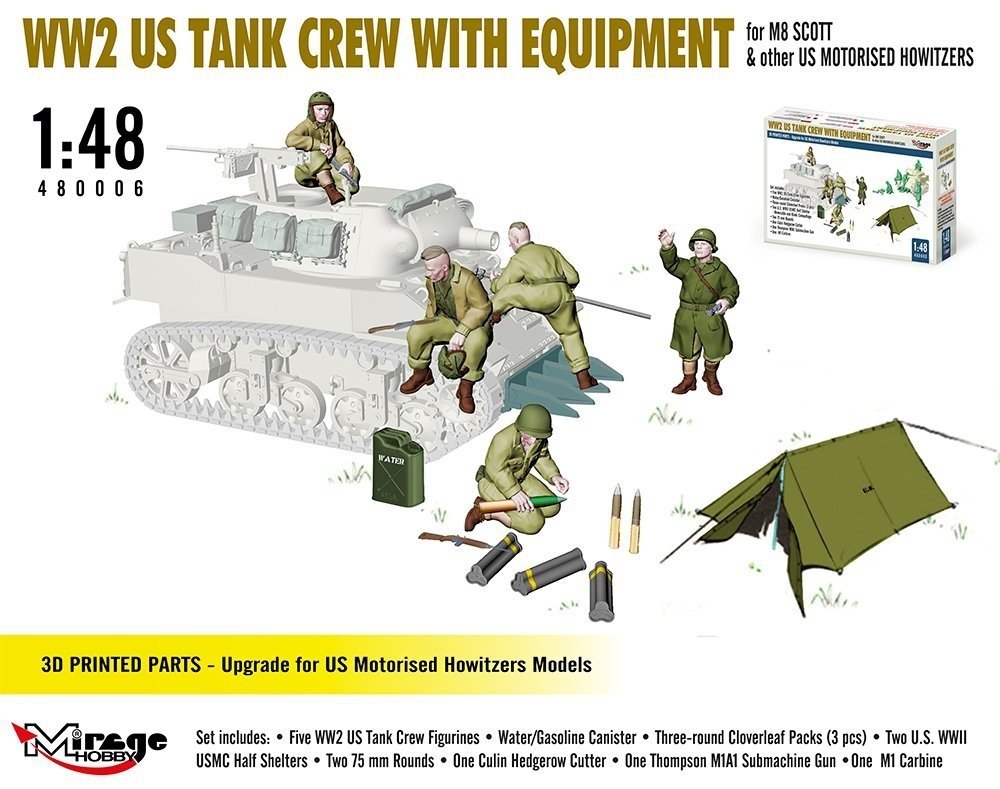 Mirage Hobby 480006 WW2 US Tank Crew With Equipment For M8 Scott And Other US Motorized Howitzers 1/48