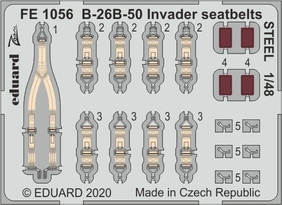 Ceintures de sécurité Eduard FE1056 B-26B-50 Invader en acier, échelle 1/48 ICM