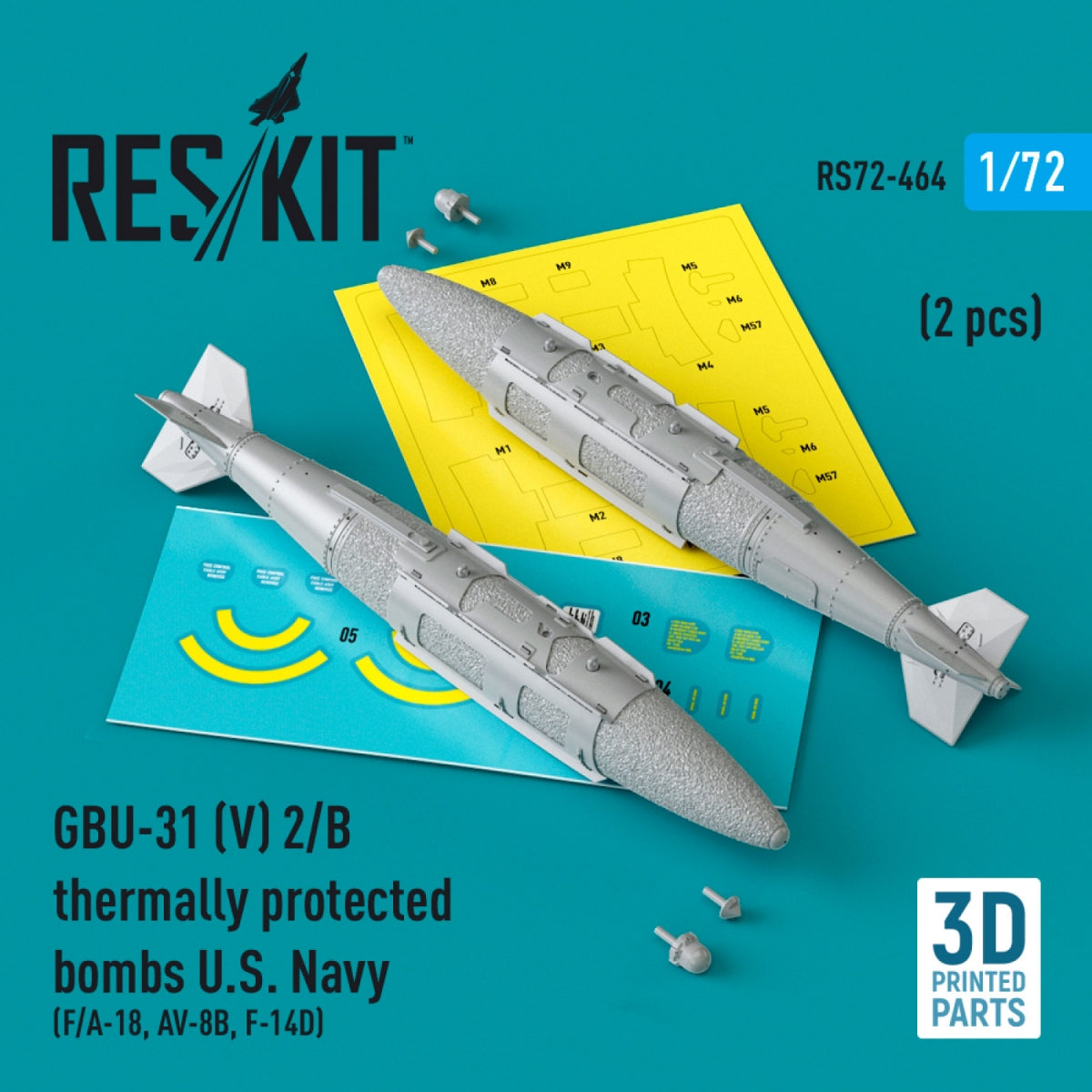 RESKIT RS72-0464 GBU-31 (V) 2/B Bombes à protection thermique US Navy (2 pièces) (Impression 3D) 1/72