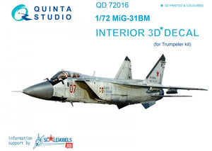 Intérieur imprimé en 3D et coloré sur papier décalcomanie Quinta Studio QD72016 MiG-31BM (pour maquette Trumpeter) 1/72