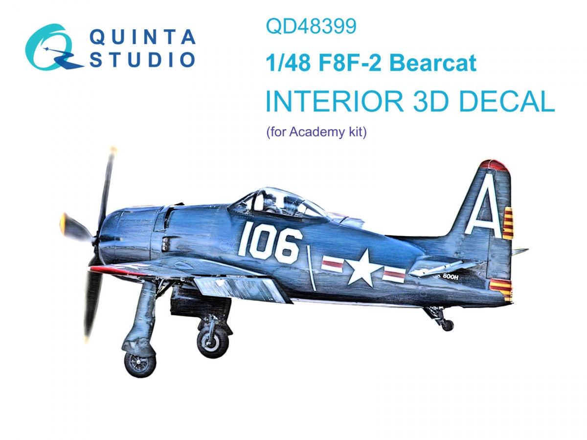 Intérieur imprimé en 3D et coloré sur papier décalcomanie Quinta Studio QD48399 F8F-2 Bearcat (Academy) 1/48