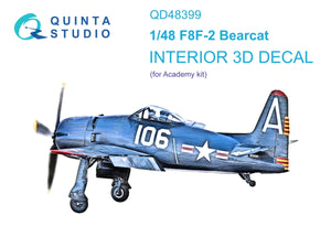 Intérieur imprimé en 3D et coloré sur papier décalcomanie Quinta Studio QD48399 F8F-2 Bearcat (Academy) 1/48