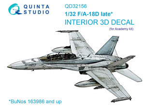 Intérieur imprimé en 3D et coloré sur papier décalcomanie Quinta Studio QD32156 F/A-18D (fin de production) (Academy) 1/32