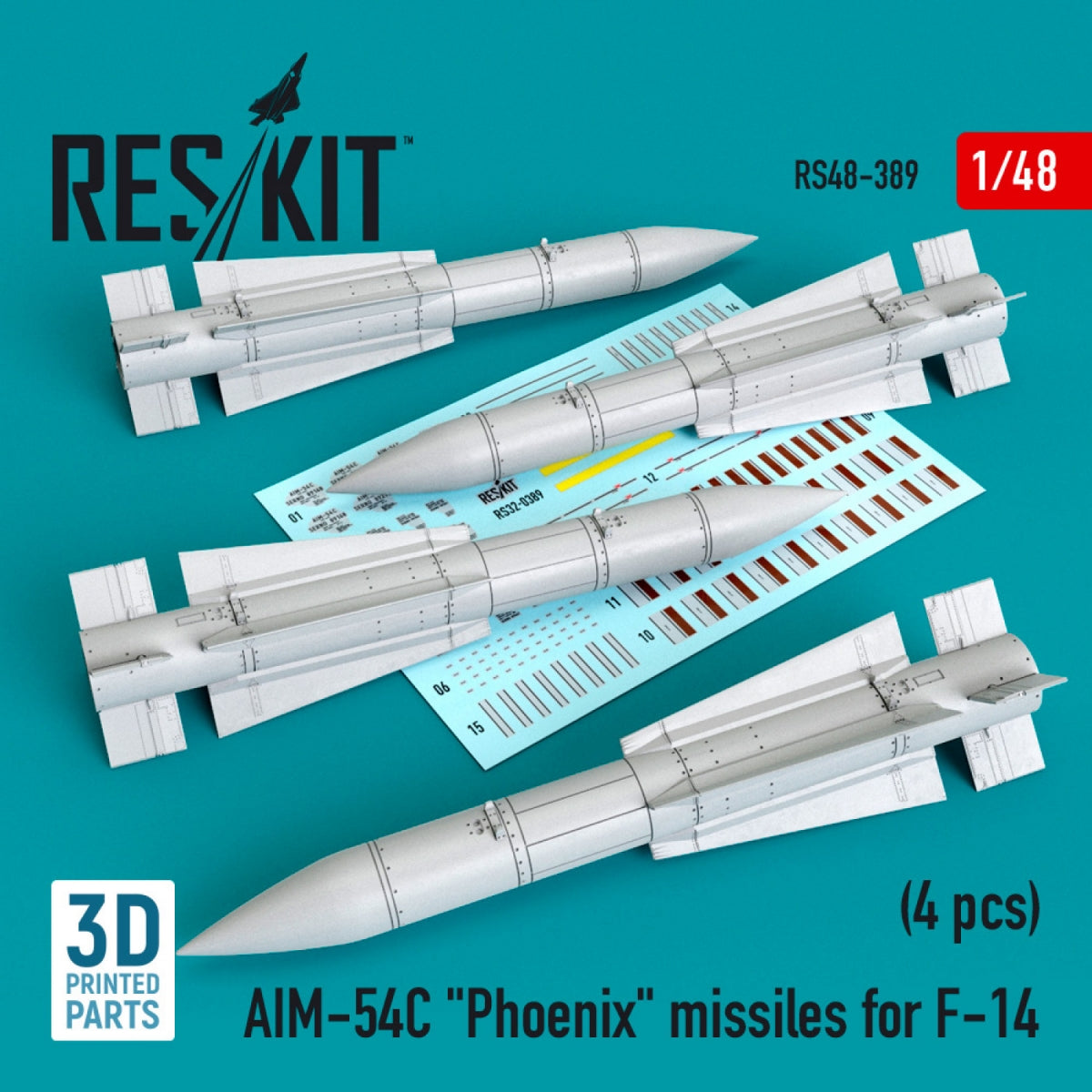 RESKIT RS48-0389 MISSILES AIM-54C « PHOENIX » POUR F-14 (4 PIÈCES) 1/48