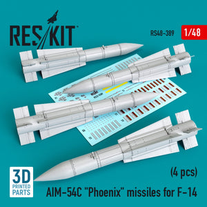 RESKIT RS48-0389 MISSILES AIM-54C « PHOENIX » POUR F-14 (4 PIÈCES) 1/48