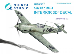 Intérieur imprimé en 3D et coloré sur papier décalcomanie Quinta Studio QD32047 Bf 109E-1 (pour maquette Eduard) 1/32
