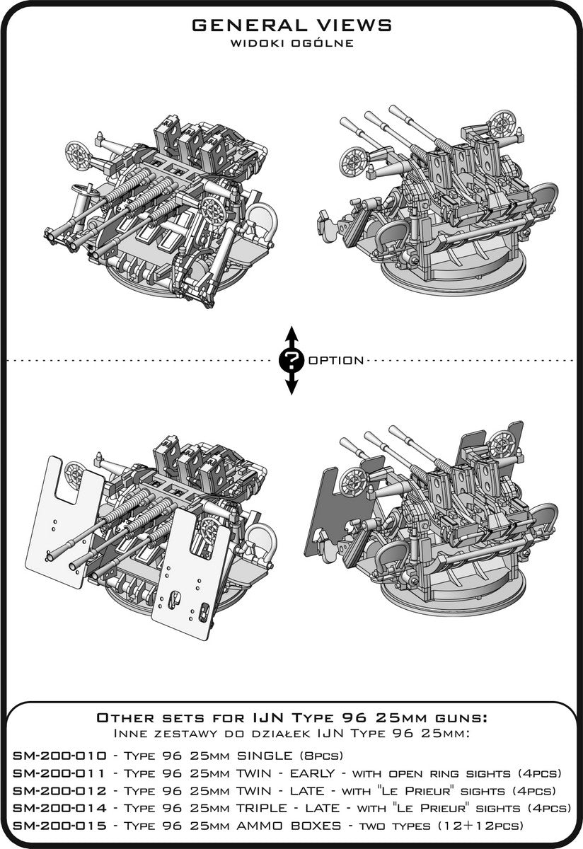 Master SM-200-013 IJN Type 96 25mm - POTRÓJNA podstawa - wczesna z celownikiem pierścieniowym (4 szt.) 1/200 – imagen 6