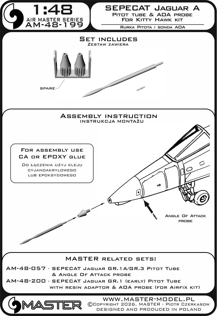 Master AM-48-199 SEPECAT Jaguar A -  Rurka Pitota z żywicznym mocowaniem oraz sonda AOA (do modelu Kitty Hawk) 1/48 – imagen 6