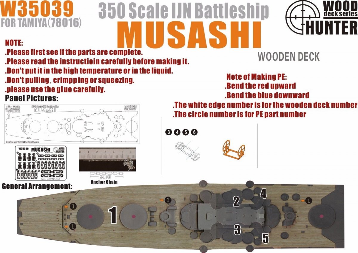 Wood Hunter W35039 Pont en bois IJN Musashi pour Tamiya 78016 (1/350)