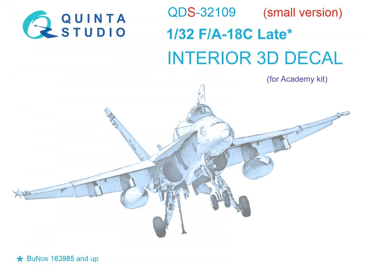 Intérieur imprimé en 3D et coloré sur papier décalcomanie Quinta Studio QDS-32109 F/A-18C Late (Academy) (Petite version) 1/32