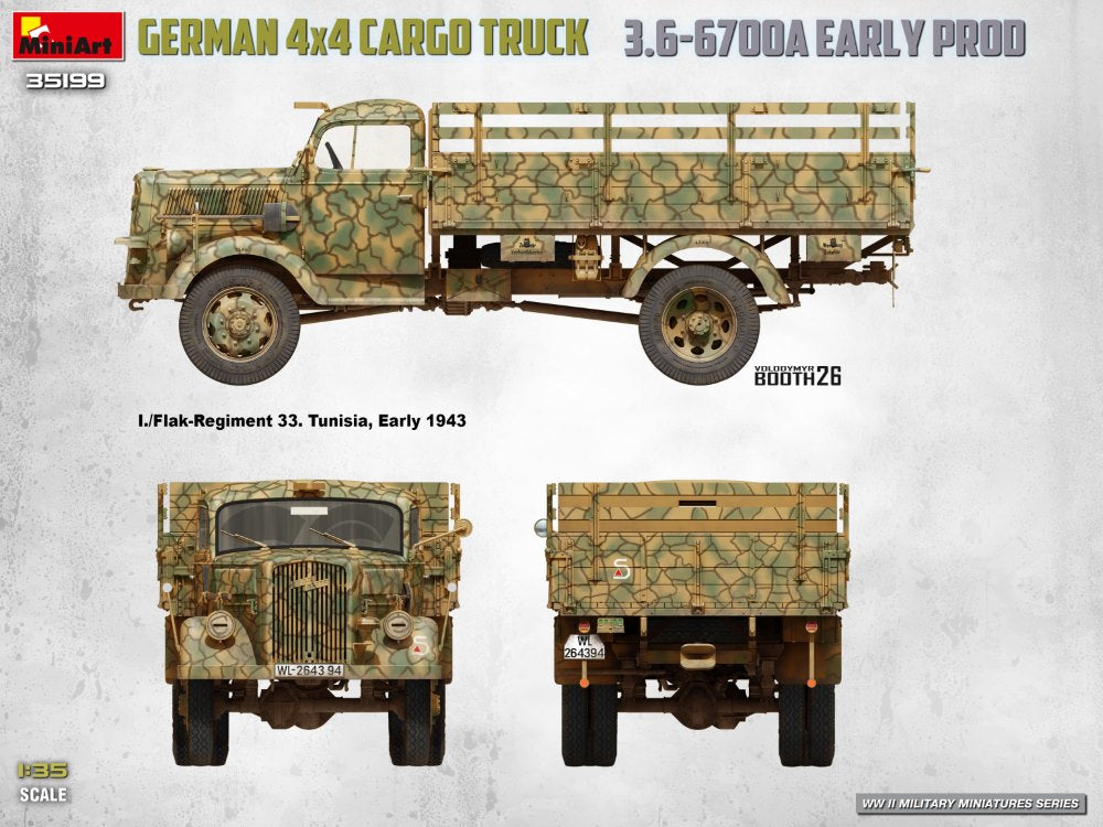 MiniArt 35199 German 3t 4x4 Cargo Truck 3.6-6700A 1/35 – immagine 8