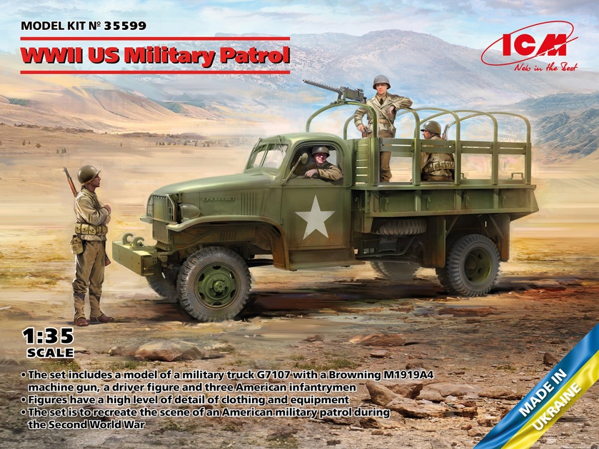 ICM 35599 Patrouille militaire américaine de la Seconde Guerre mondiale (G7107 avec MG M1919A4) 1/35