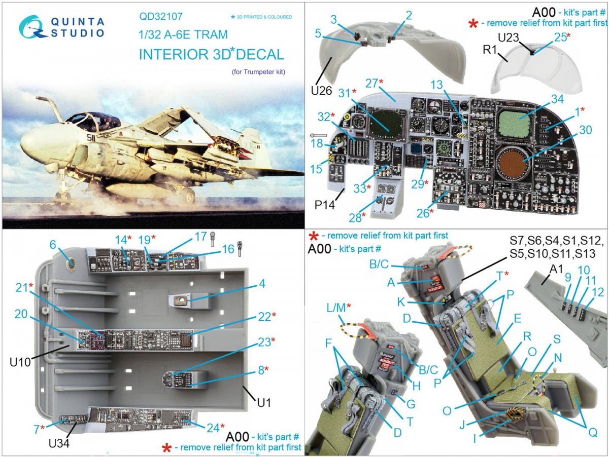 Intérieur imprimé en 3D et coloré sur papier décalcomanie Quinta Studio QD32107 A-6E TRAM Intruder (Trumpeter) 1/32 – image 9