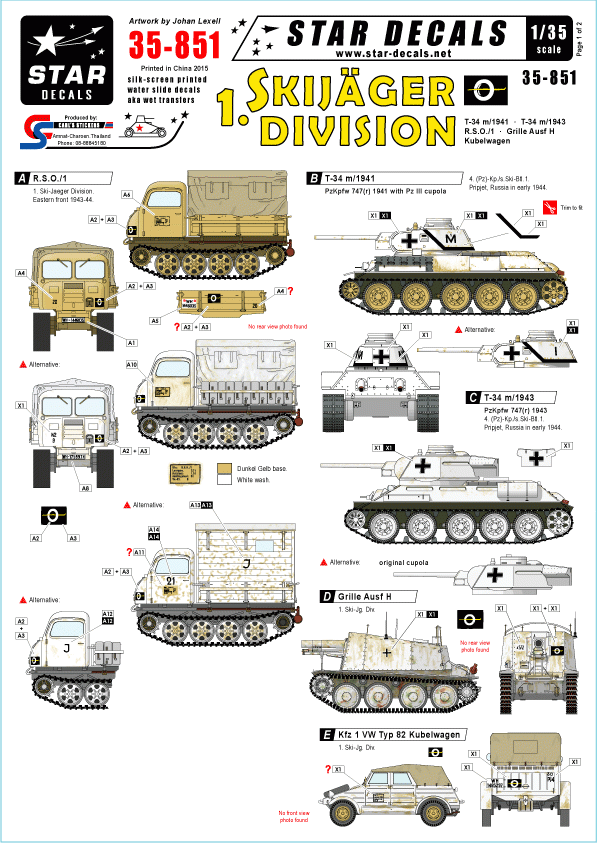 Star Decals 35-851 1re division allemande de chasseurs à ski 1/35