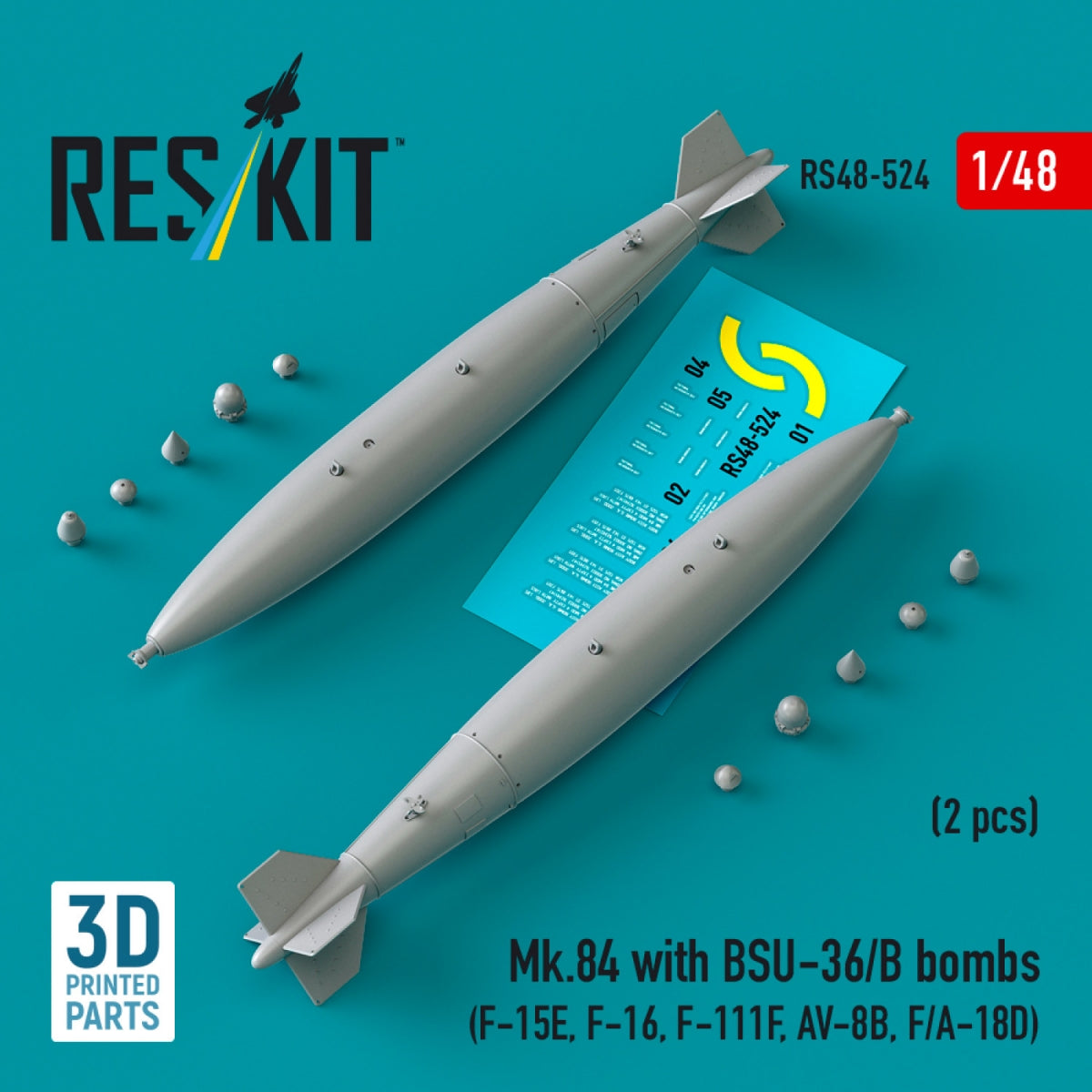 RESKIT RS48-0524 Mk.84 avec bombes BSU-36/B (2 pièces) imprimées en 3D) 1/48 