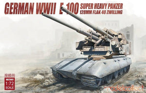 Modelcollect UA72097 Char lourd allemand E-100 de la Seconde Guerre mondiale, canon antiaérien Flak 40 de 128 mm, Zwilling, échelle 1/72
