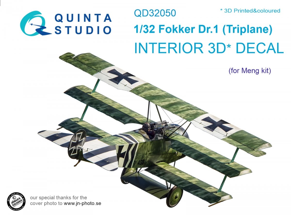 Intérieur imprimé en 3D et coloré sur papier décalcomanie Quinta Studio QD32050 pour Fokker Dr.1 (pour maquette Meng) à l&amp;#39;échelle 1/32