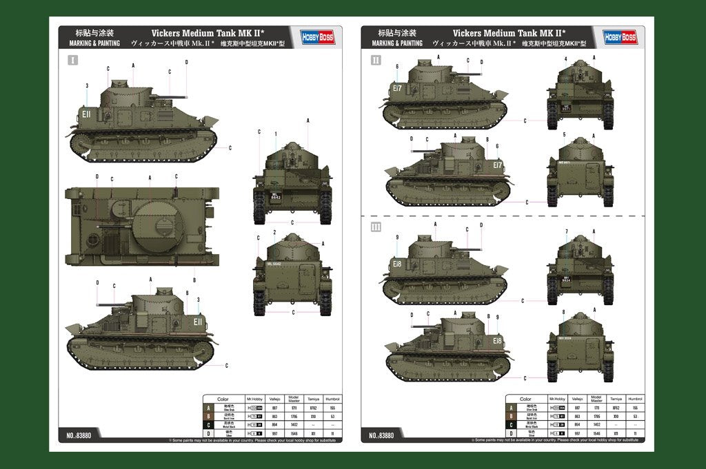 Hobby Boss 83880 Char moyen Vickers MK II 1/35 – immagine 4