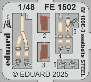 Ceintures de sécurité Eduard FE1502 Bf 109E-3 en acier Hobby Boss 1/48