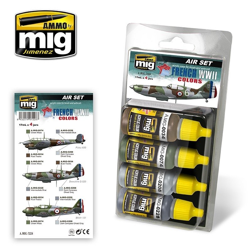 Munitions Mig Jimenez 7228, couleurs d&amp;#39;avions français de la Seconde Guerre mondiale, lot de 4 x 17 ml