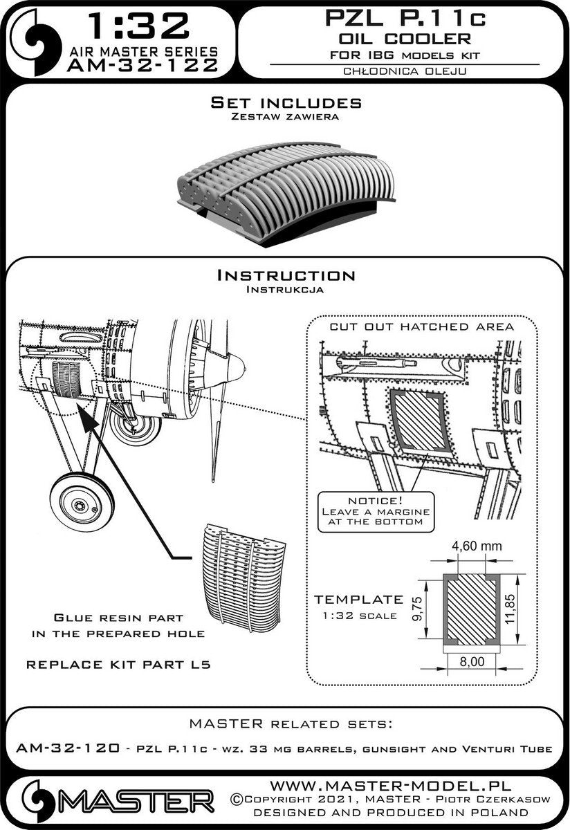 Master AM-32-122 PZL P.11c - refroidisseur d&amp;#39;huile (kit Arma Hobby) 1/32 – imagen 11
