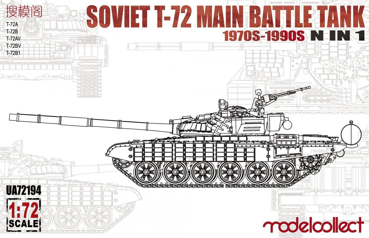 Modelcollect UA72194 Char de combat principal soviétique T-72, années 1970-1990, échelle 1/72