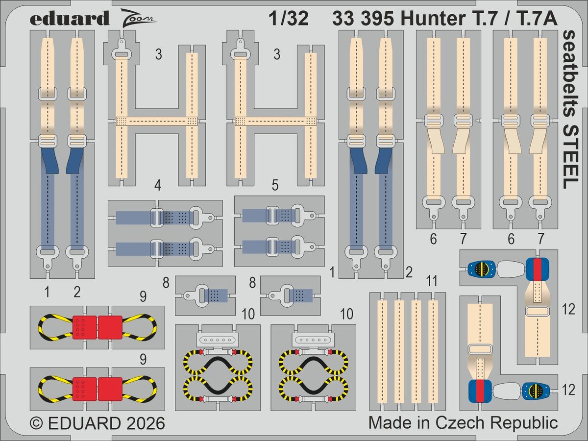 Eduard 33395 Hawker Hunter T.7 / T.7A - Steel Seatbelts for Revell Kits 1/32