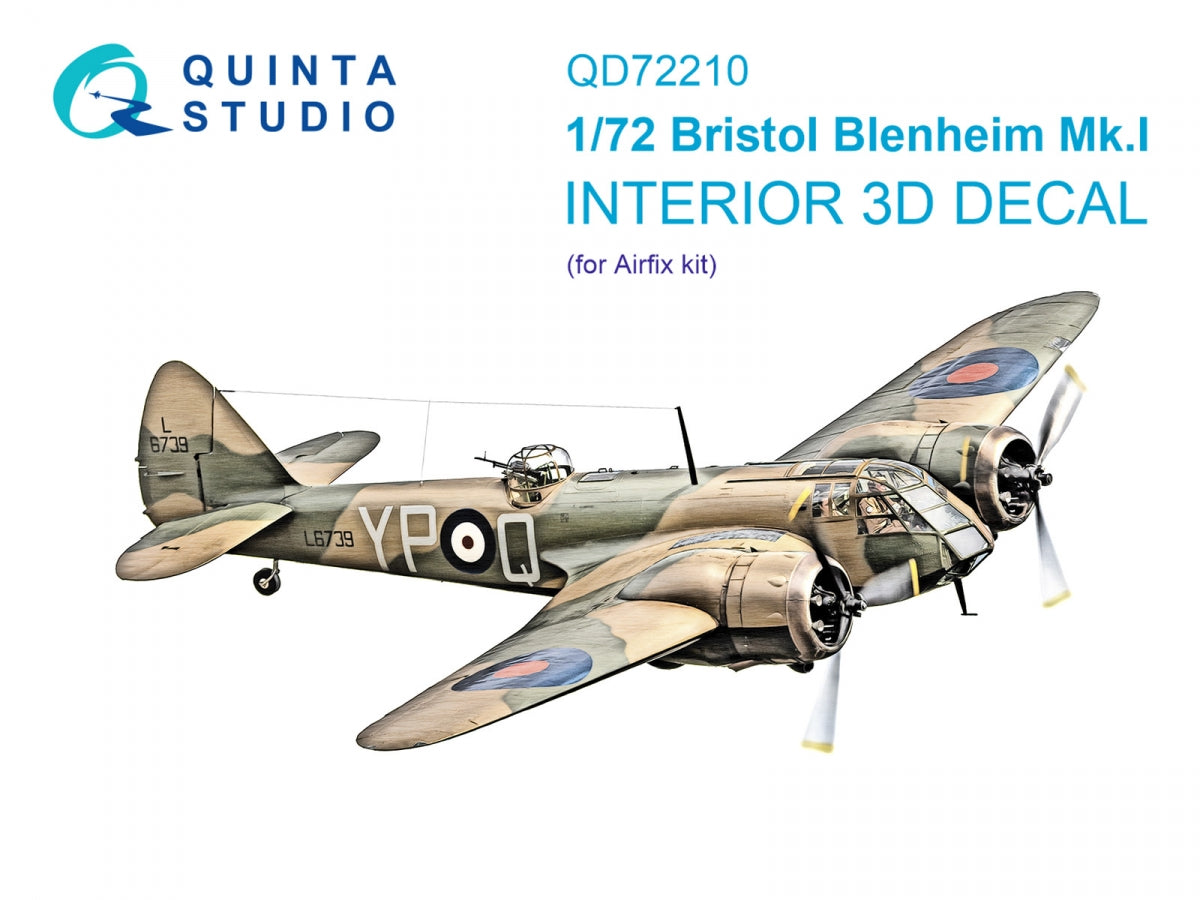 Intérieur imprimé en 3D et coloré sur papier décalcomanie Quinta Studio QD72210 Bristol Blenheim Mk.I (Airfix) 1/72