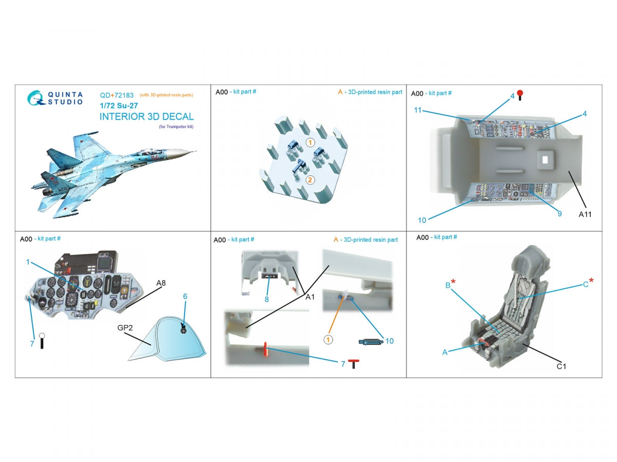 Intérieur du Su-27 imprimé en 3D et coloré (Trumpeter) de Quinta Studio QD+72183 (avec pièce en résine imprimée en 3D) à l&amp;#39;échelle 1/72 – image 2