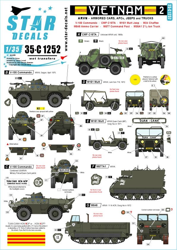 Star Decals 35-C1252 Vietnam n° 2. ARVN V-100 1/35