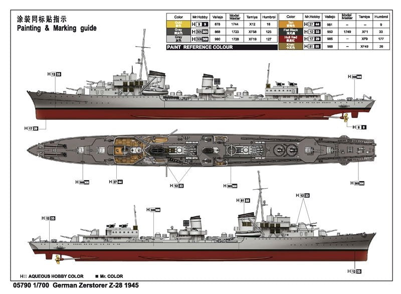 Trumpeter 05790 Zerstorer allemand Z-28 (1945) 1/700 – immagine 4