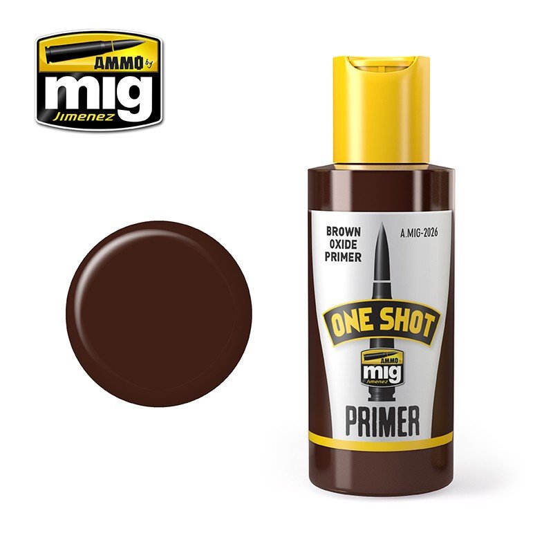 AMMO of Mig Jimenez 2026 ONE SHOT PRIMER - Apprêt à l&amp;#39;oxyde brun 60 ml