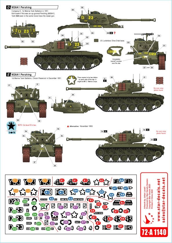 Star Decals 72-A1140 Guerre de Corée 1950-53 n° 1. Chars de l&amp;#39;USMC. Sherman et Pershing. Échelle 1/72 – image 2