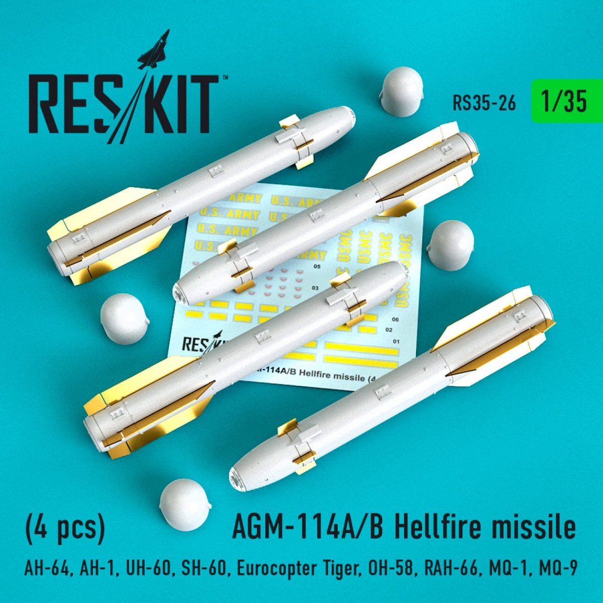 RESKIT RS35-0026 MISSILES HELLFIRE AGM-114A/B (4 PIÈCES) 1/35