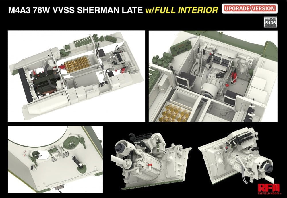 Rye Field Model 5136 M4A3 76W VVSS Sherman Late Upgrade Version Full Interior 1/35 – zdjęcie 6