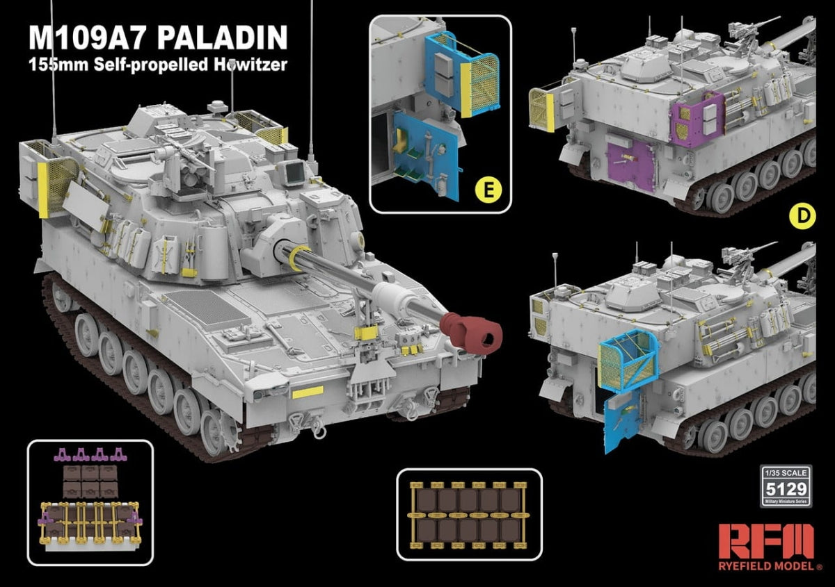 Maquette Rye Field 5129 M109A7 PALADIN Obusier automoteur de 155 mm avec chenilles fonctionnelles, échelle 1/35 – immagine 4