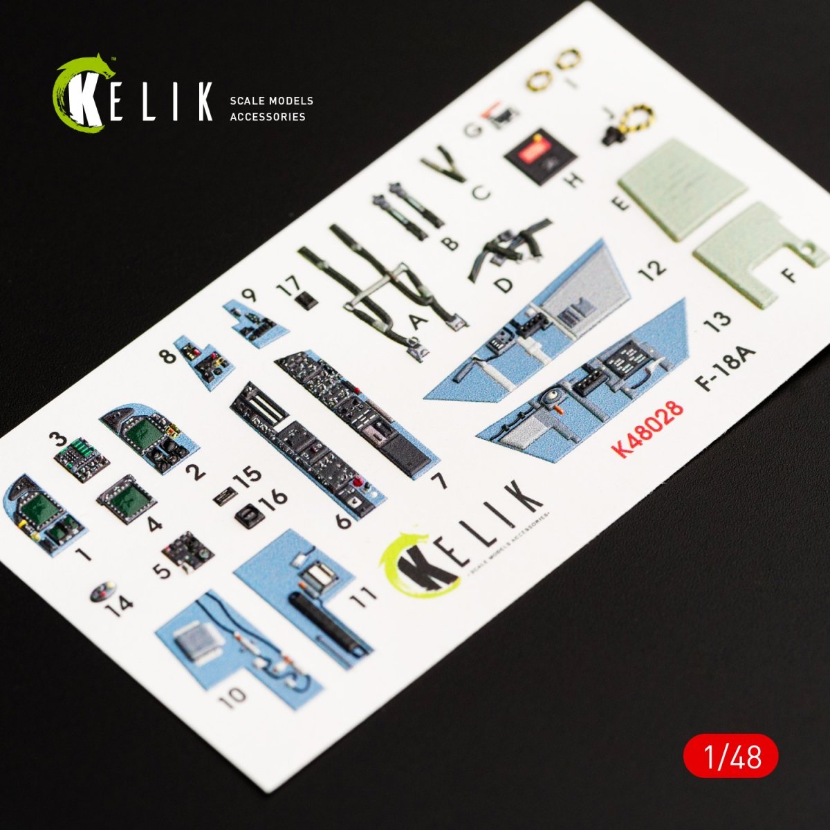 KELIK K48028 F/A-18A "HORNET" INTERIOR 3D DECALS FOR KINETIC KIT 1/48