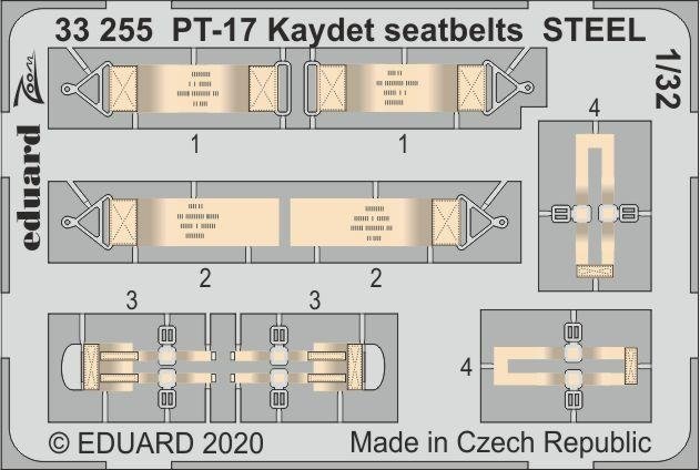 Ceintures de sécurité Eduard 33255 PT-17 Kaydet en acier pour RODEN 1/32