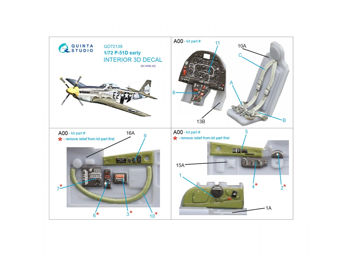 Quinta Studio QD72139 P-51D early 3D-Printed coloured Interior on decal paper (Airfix) 1/72 – zdjęcie 2