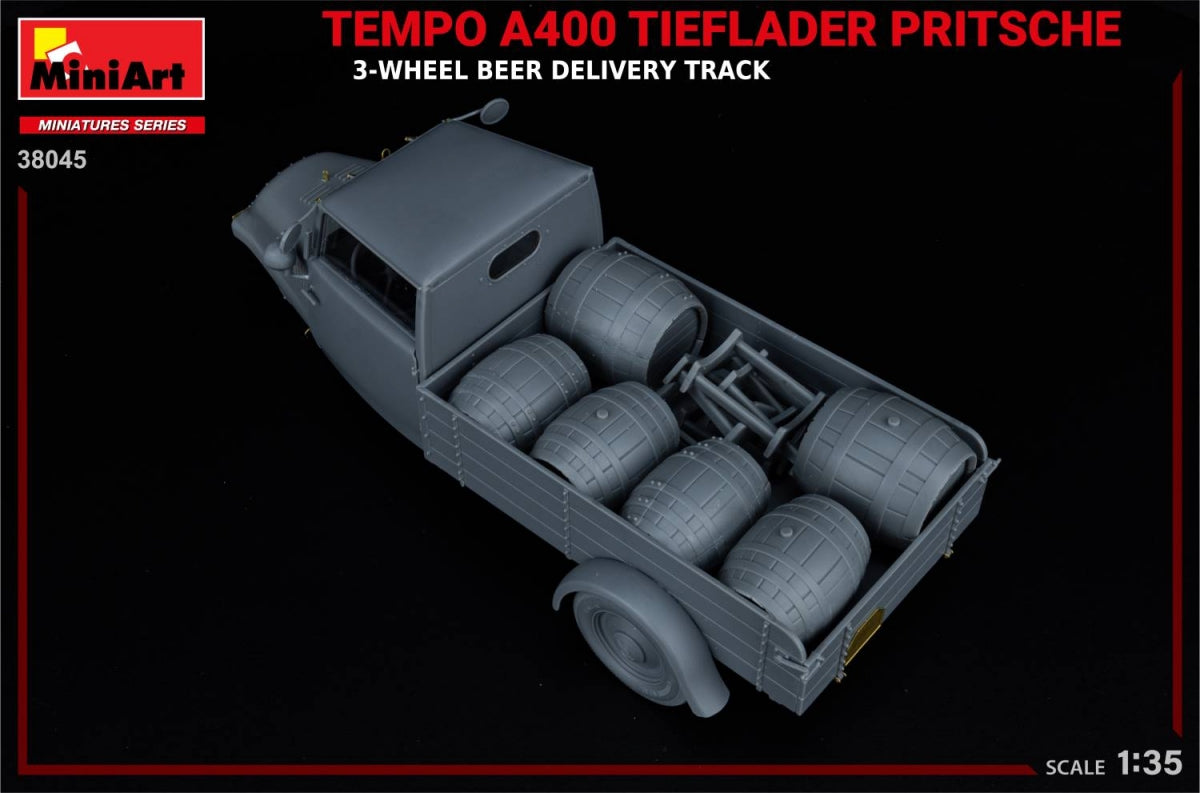 MiniArt 38045 TEMPO A400 TIEFLADER PRITSCHE 3-WHEEL BEER DELIVERY TRUCK 1/35 – zdjęcie 17