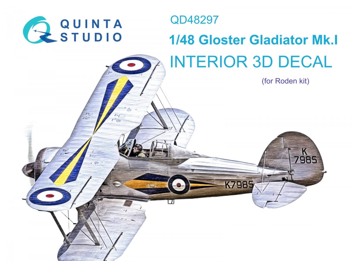 Quinta Studio QD48297 Gloster Gladiator MKI 3D-Printed &amp; colored Interior on decal paper (Roden) 1/48