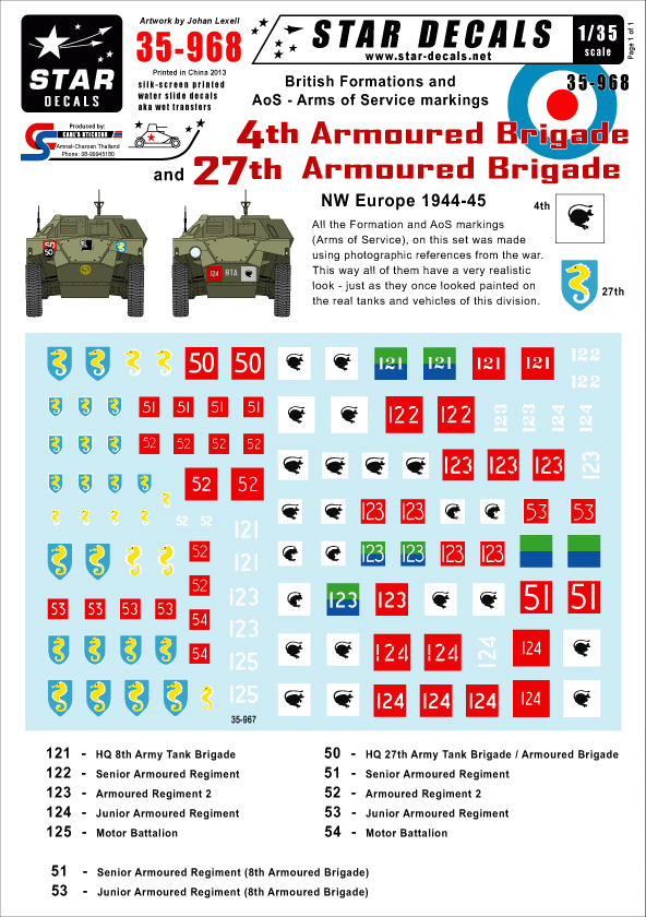 Star Decals 35-968 British 4th &amp; 27th Armored Brigade 1/35
