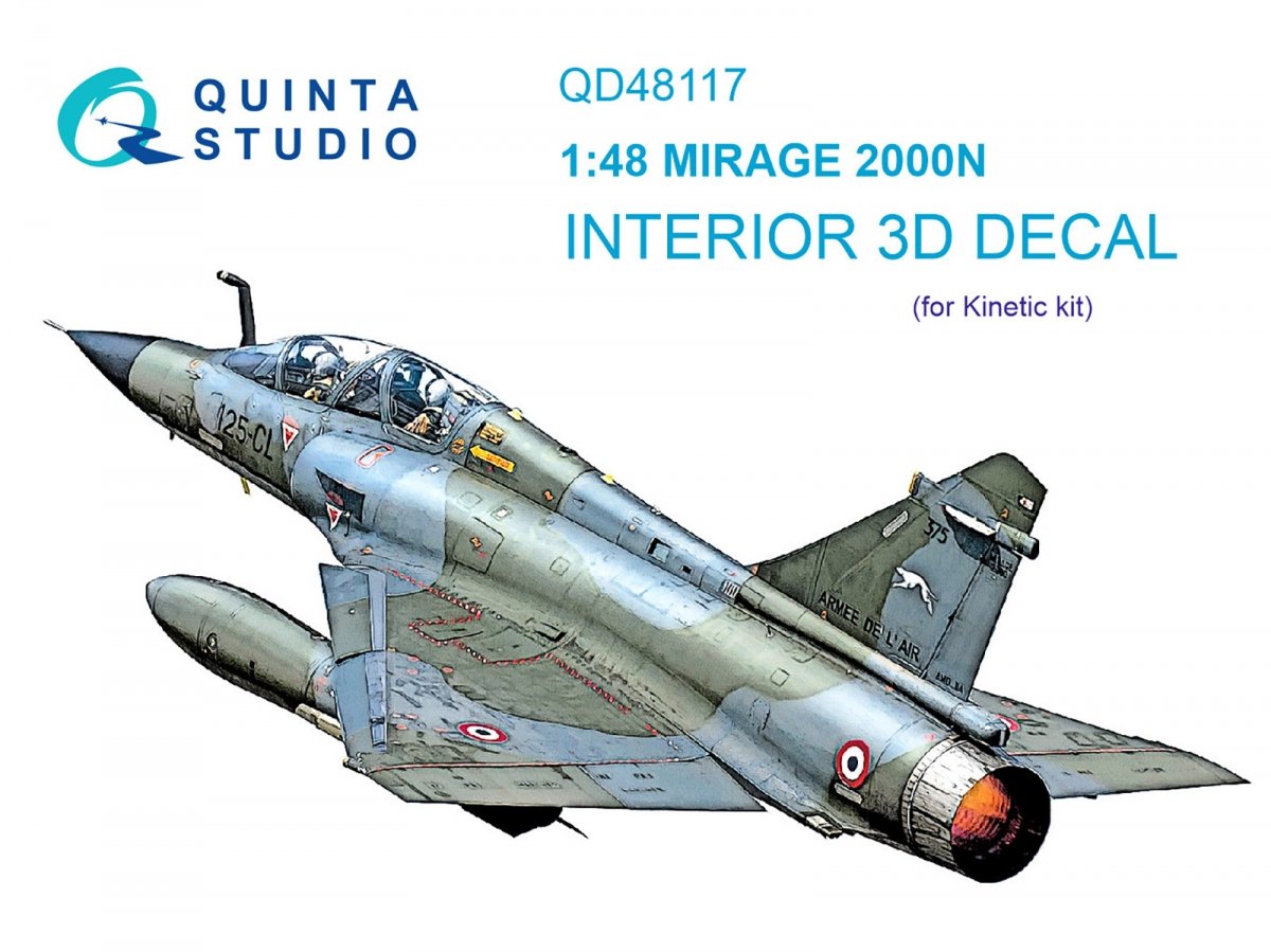 Intérieur imprimé en 3D et coloré sur papier décalcomanie Quinta Studio QD48117 Mirage 2000N (Kinetic) 1/48