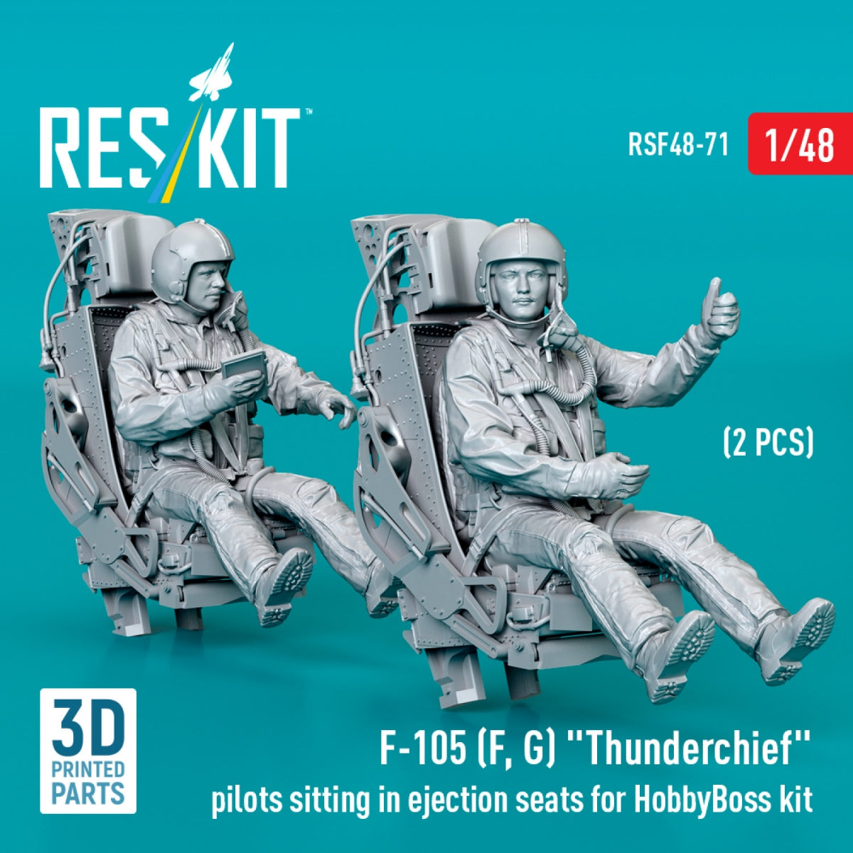 RESKIT RSF48-0071 F-105 (F, G) « Thunderchief » : pilotes assis dans des sièges éjectables pour maquette HobbyBoss (2 pièces) (Impression 3D) 1/48 – Bild 2